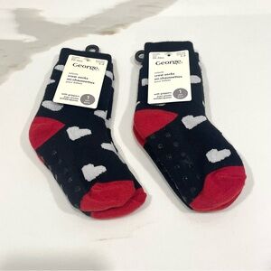 🟠5/$25 NEW George Infants Valentine Hearts Crew Socks w/ Grippers (size 24-36M)
